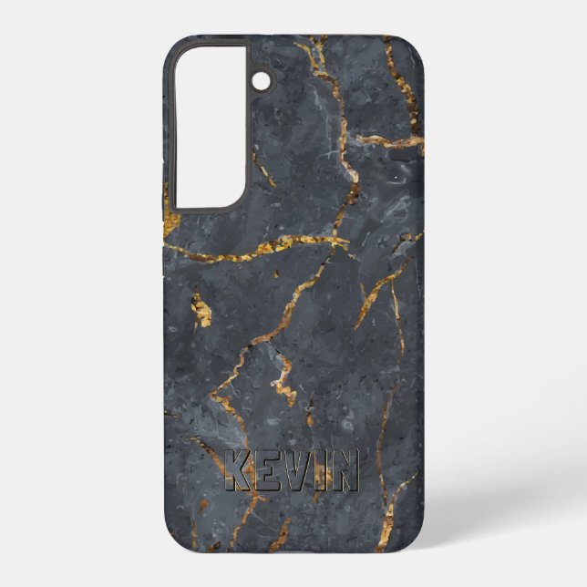 Schwarz-Gold-Luxus-Marmorstruktur Samsung Galaxy Hülle (Rückseite)
