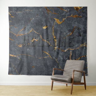 Schwarz-Gold-Luxus-Marmorstruktur Wandteppich