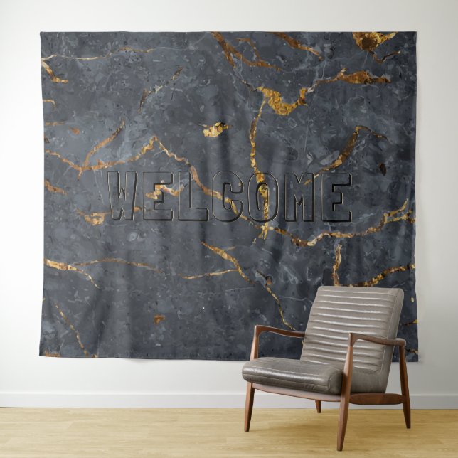 Schwarz-Gold-Luxus-Marmorstruktur Wandteppich (Beispiel (Horizontal))
