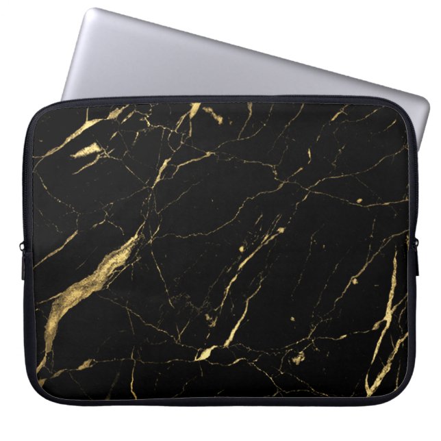 Schwarz-Gold-Marmor-Designer Laptopschutzhülle (Vorderseite)