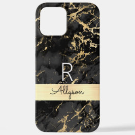 Schwarz & Gold Marmor, DIY Black Name & Whit Monog iPhone 12 Pro Max Hülle