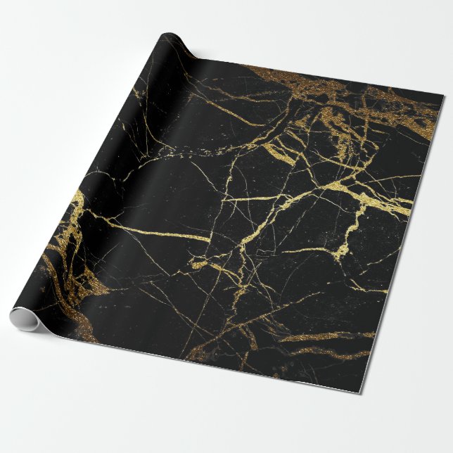 Schwarz-Gold-Marmor Geschenkpapier (Ungerollt)