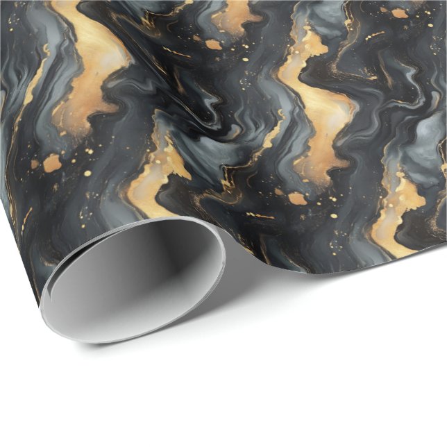 Schwarz-Gold-Marmor Geschenkpapier (Rolleneckpunkt)