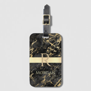 Schwarz/Gold-Marmor, Gold-Bar, DIY-Name/Monogramm  Gepäckanhänger