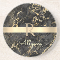 Schwarz-Gold-Marmor, Gold-Bar, DIY-Name und Monogr