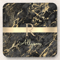 Schwarz-Gold-Marmor, Gold-Bar, DIY-Name und Monogr