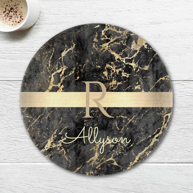 Schwarz-Gold-Marmor, Gold-Bar, DIY-Name und Monogr Schneidebrett (Von Creator hochgeladen)
