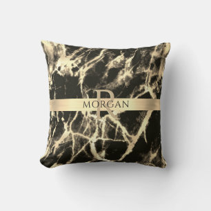 Schwarz-Gold-Marmor, Goldstreifen, Name und Monogr Kissen