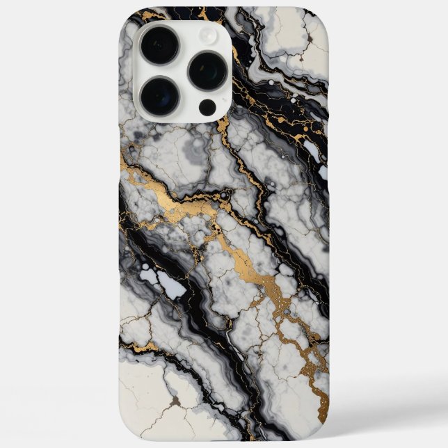 Schwarz-Gold-Marmor iPhone 16 Pro Max Hülle (Rückseite)