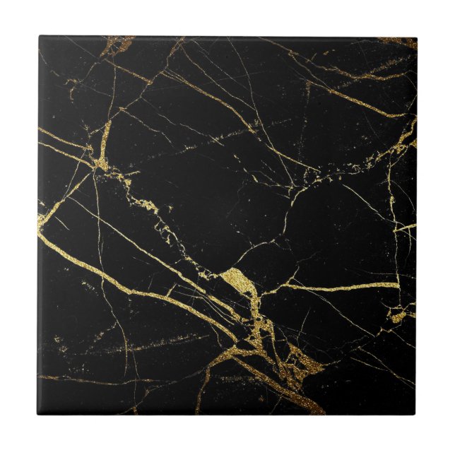 Schwarz-Gold-Marmor-Keramik - Rückseite drucken Fliese (Vorderseite)