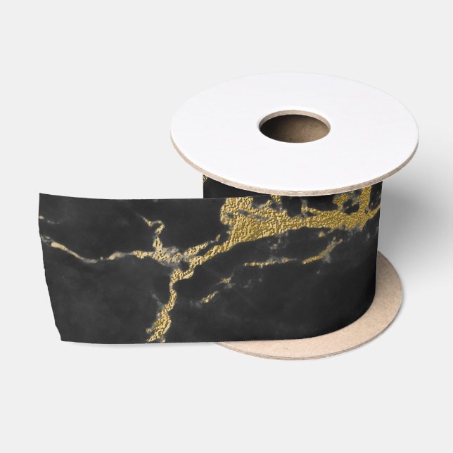 Schwarz-Gold-Marmor Satinband (Spule)