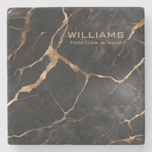 Schwarz-Gold-Marmor-Textur Personalisiert Steinuntersetzer