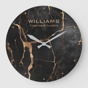Schwarz-Gold-Marmor-Uhren Personalisiert Große Wanduhr