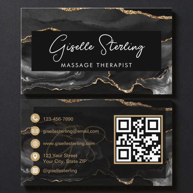 Schwarz-Gold-Massagetherapeut QR-Code  Visitenkarte (Von Creator hochgeladen)
