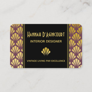 Schwarz, Gold, Mauve Art Deco Fächer Muster Chic Visitenkarte