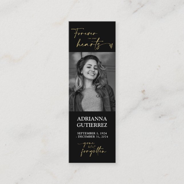 Schwarz-Gold-Minimal-Script-Foto-Memorial Gedicht Mini Visitenkarte (Vorderseite)