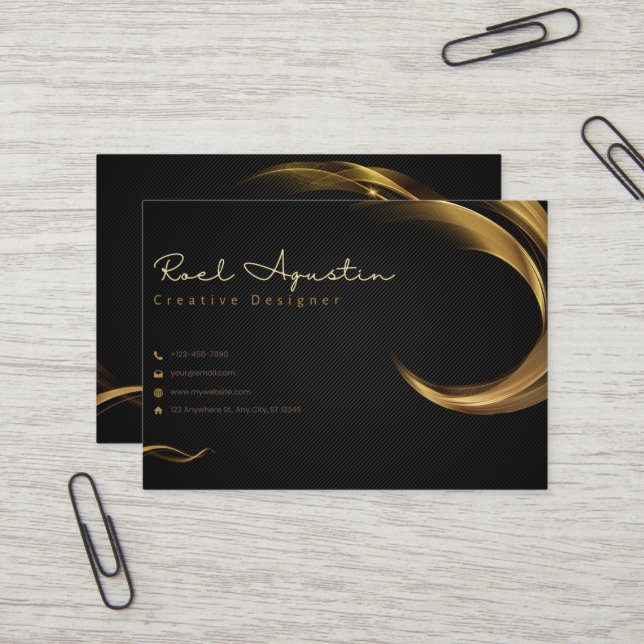 Schwarz-Gold-Minimalistische Designerkarte Visitenkarte (Vorderseite/Rückseite Beispiel)