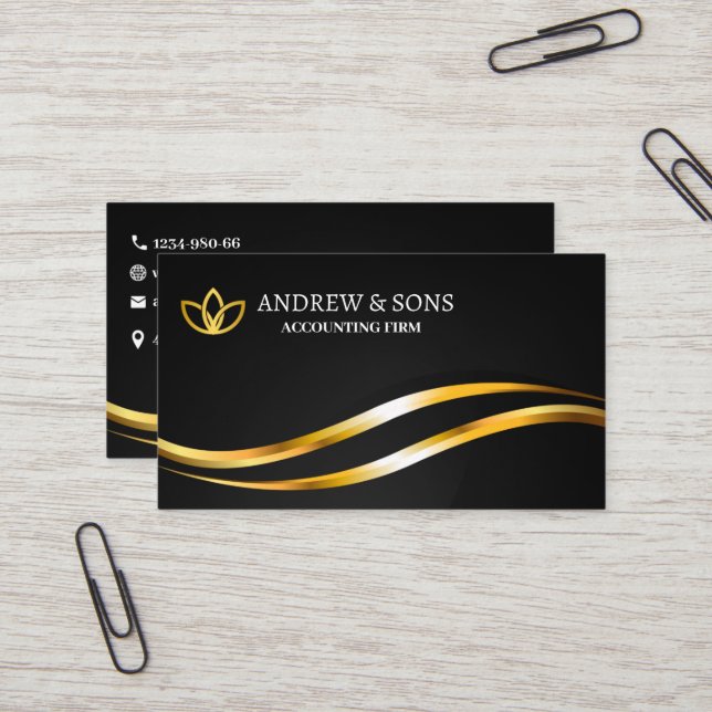 Schwarz/Gold Minimalistische elegante Visitenkarte (Vorderseite/Rückseite Beispiel)