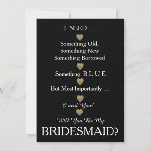 Schwarz & Gold mit Herz wirst du meine Bridesmaid  Einladung