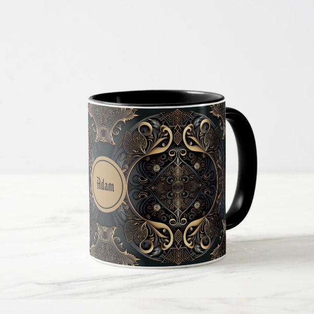 Schwarz-Gold-Mittelalter Tasse (VorderseiteRechts)