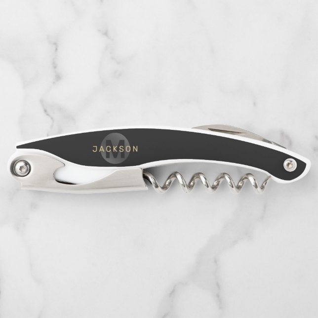 Schwarz/Gold Moderne, einfache personalisierte Mon Kellnermesser (Vorderseite)