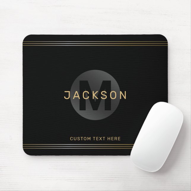 Schwarz/Gold Moderne, einfache personalisierte Mon Mousepad (Mit Mouse)