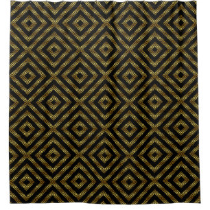 Schwarz & Gold Moderne Geometrie Nahtloses Muster Duschvorhang