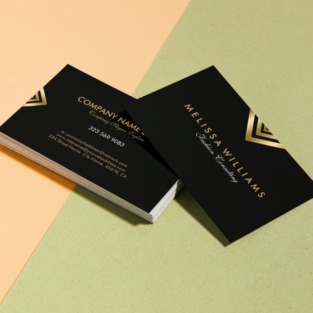 Schwarz & Gold Moderne geometrische Akzente Visitenkarte (Von Creator hochgeladen)