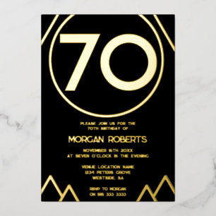 Schwarz & Gold Moderne Männer oder Frauen 70. Gebu Folieneinladung