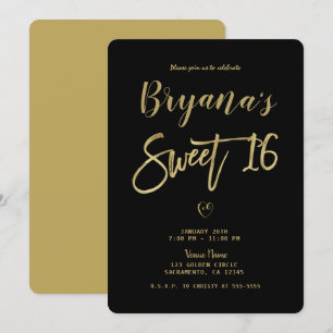 Schwarz & Gold Moderne Minimal Chic Sweet 16    Einladung