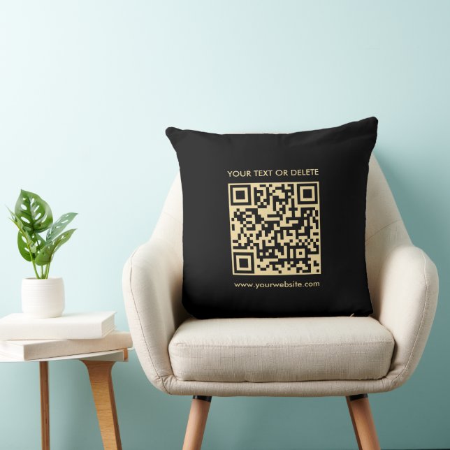 Schwarz & Gold moderne Vorlage QR-Code Quadrat Gro Kissen (Stuhl )