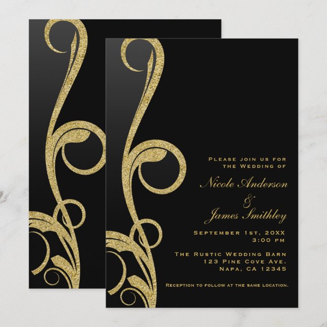 Schwarz & Gold Modernes Glam Elegantes Ambiente Einladung (Vorne/Hinten)