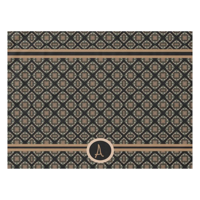 Schwarz & Gold Modernes, klassisches Monogramm-Mus Tischdecke (Vorderseite (Horizontal))