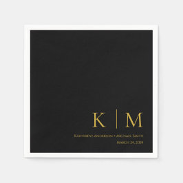 Schwarz-Gold-Monogram-Modern-Wedding- Serviette