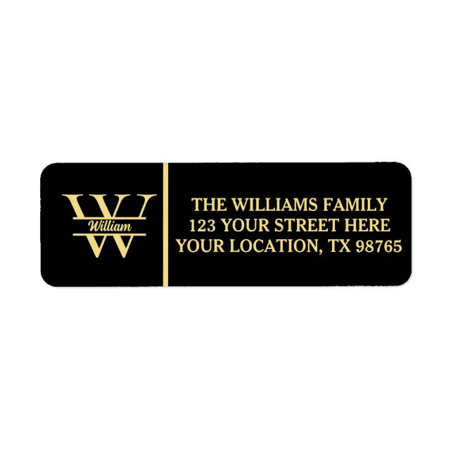 Schwarz-Gold-Monogramm | Elegantes Anfangsskript (Vorne)