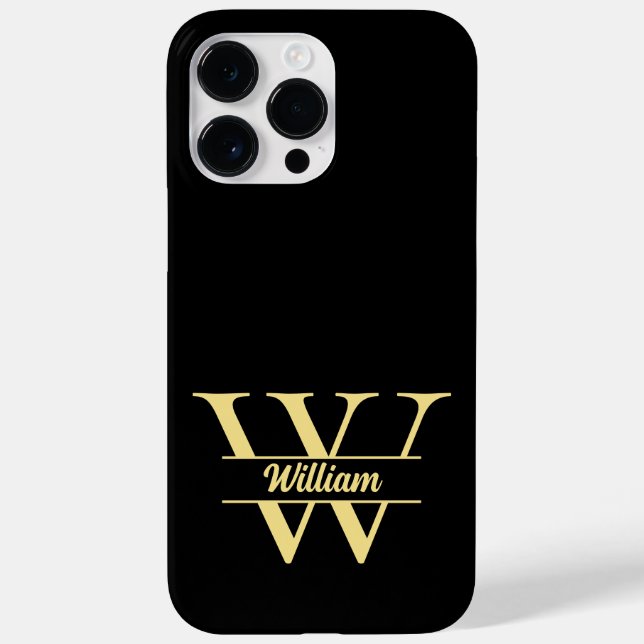 Schwarz-Gold-Monogramm | Elegantes Anfangsskript Case-Mate iPhone 14 Pro Max Hülle (Rückseite)