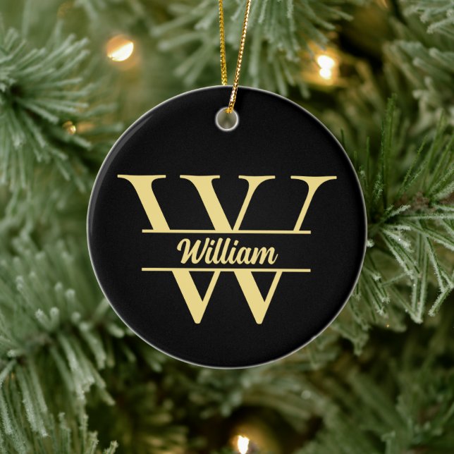 Schwarz-Gold-Monogramm | Elegantes Anfangsskript Keramik Ornament (Baum)