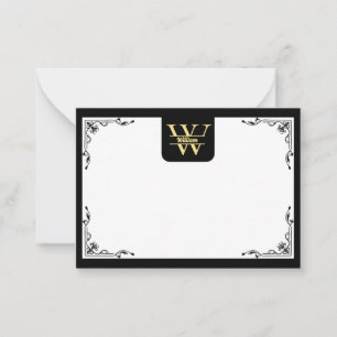 Schwarz-Gold-Monogramm   Elegantes Anfangsskript Mitteilungskarte