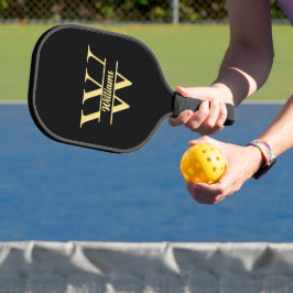 Schwarz-Gold-Monogramm | Elegantes Anfangsskript Pickleball Schläger