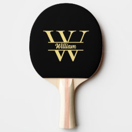 Schwarz-Gold-Monogramm | Elegantes Anfangsskript Tischtennis Schläger