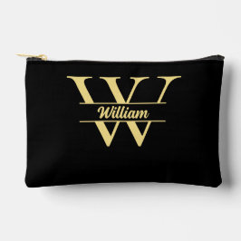 Schwarz-Gold-Monogramm | Elegantes Anfangsskript Zubehörtasche