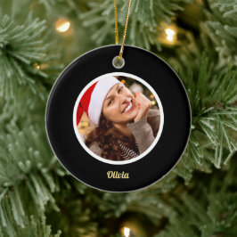 Schwarz-Gold-Monogramm | Elegantes erstes FOTO Keramik Ornament