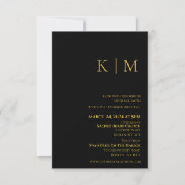 Schwarz-Gold-Monogramm-Hochzeit Einladung