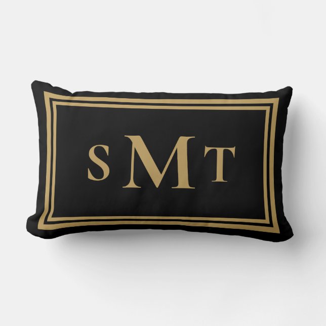 Schwarz-Gold-Monogramm Lendenkissen (Vorderseite)