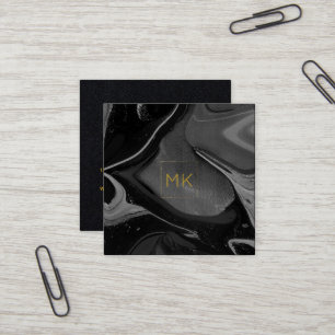 Schwarz-Gold-Monogramm   Marble Square Business Quadratische Visitenkarte