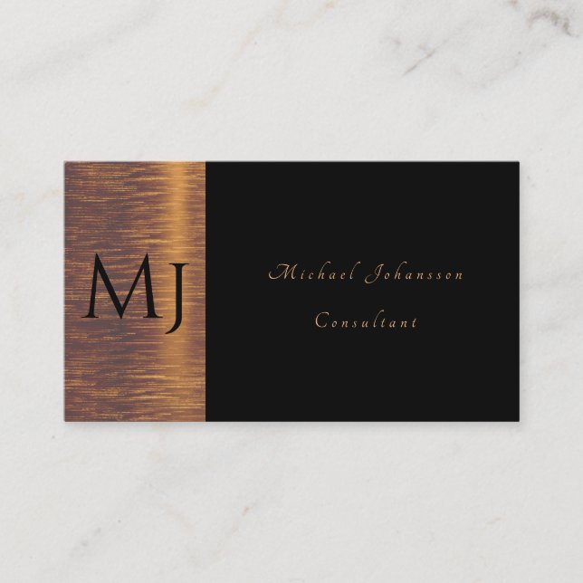 Schwarz-Gold-Monogramm-Minimalisten  Visitenkarte (Vorderseite)