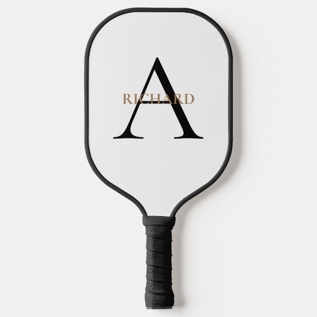 Schwarz-Gold-Monogramm Pickleball Schläger (Vorderseite)
