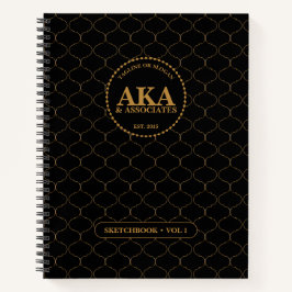Schwarz-Gold-Monogramm-Sketch Notizbuch
