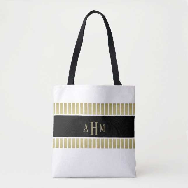 Schwarz-Gold-Monogramm-Streifen Tasche (Vorderseite)