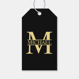 Schwarz-Gold-Monogramm und Personalisierter Name Geschenkanhänger